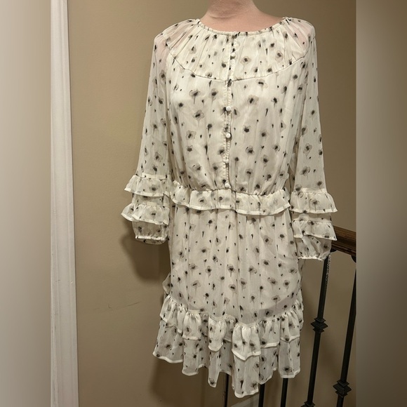 Simply Vera Vera Wang Ivory Floral Ruffle Chiffon Dress Romantic Boho Medium - Picture 2 of 4
